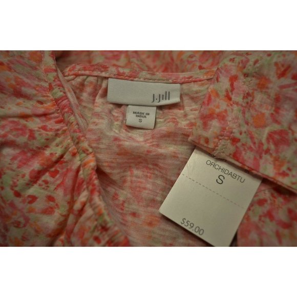 J Jill Top NEW Pink Orchid Floral Blouse Sz Small Peasant Shirt Relax May Fit M - Picture 2 of 5